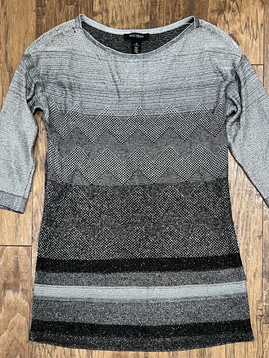 White House Black Market Gray Silver Metallic Knit 3/4 Sleeve Tunic Dress